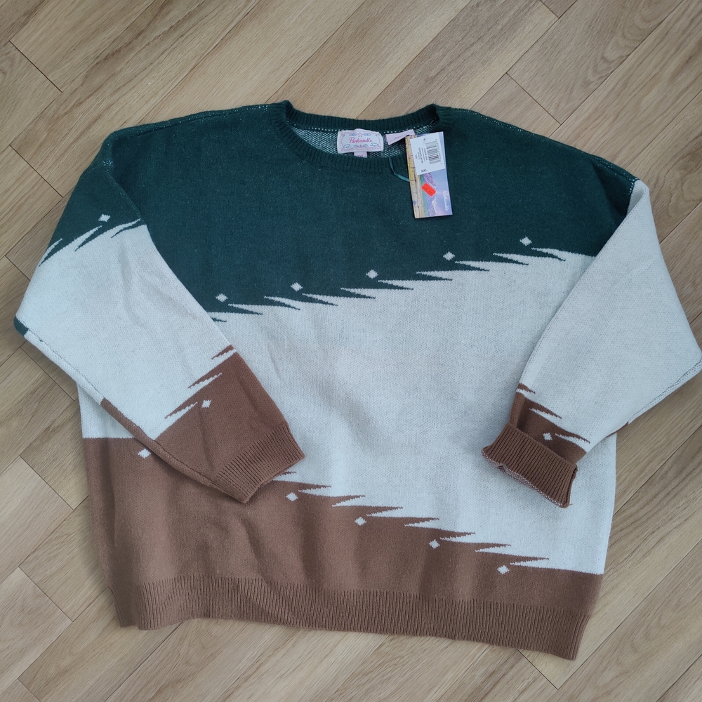Panhandle Oversized Colorblock Sweater- Green, White, and Brown NWT